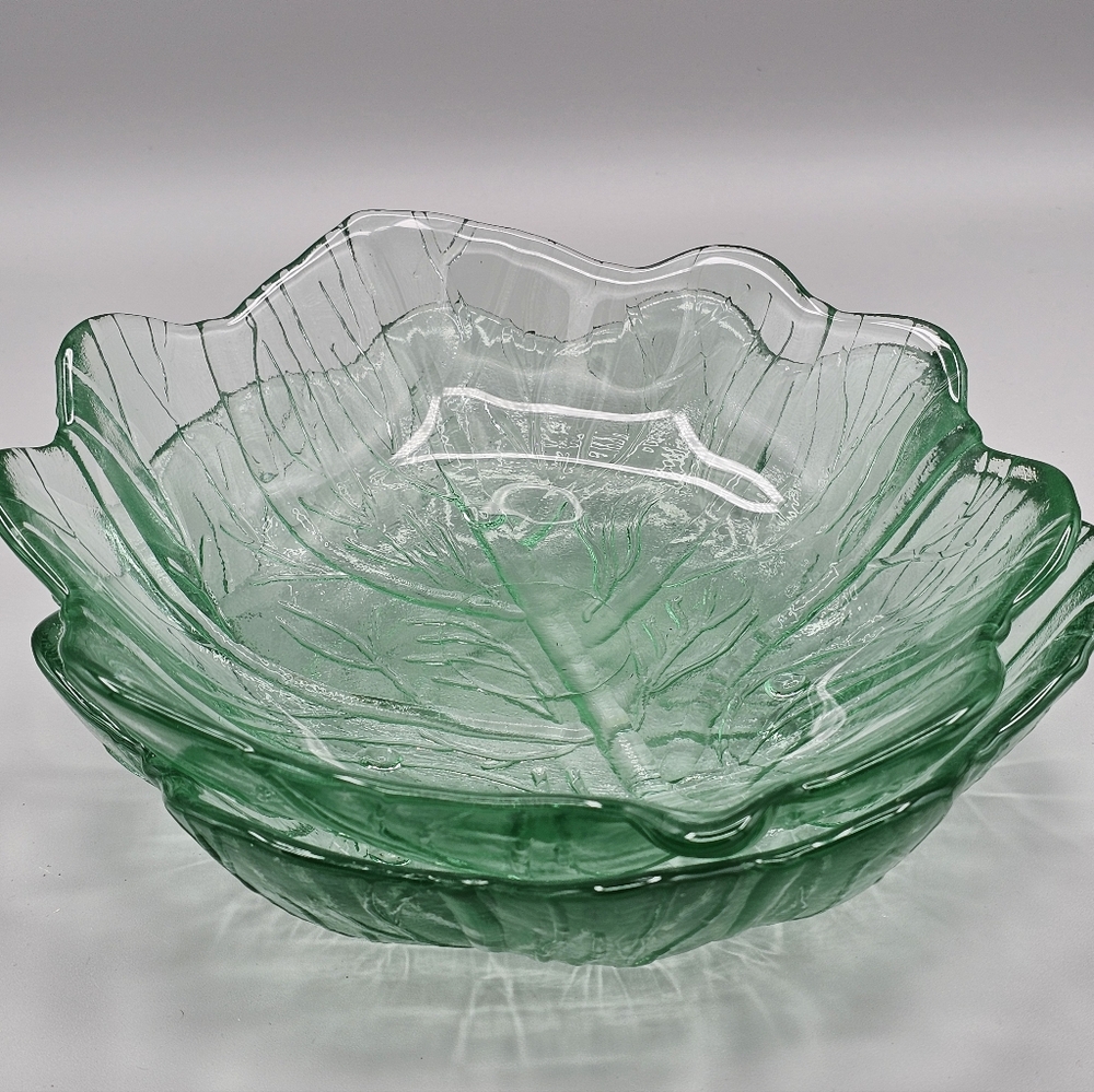 Viking Glass Green Cabbage Leaf Bowl 9" Two Piece Set Replacement Vtg Htf MCM